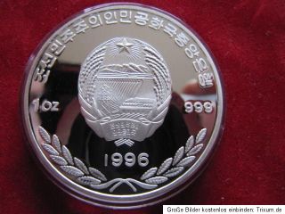 Korea 500 Won 1996 Silber Gedenkmünze in Farbe Hologramm Panda Tiger