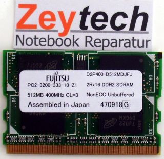 Fujitsu 512MB DDR2 PC2 3200 333 10 Z1 400MHz CL3 RAM LifeBook P7120