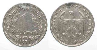 DRITTES REICH 1 Reichsmark 1937 J Nickel J.354 SELTEN # 69186