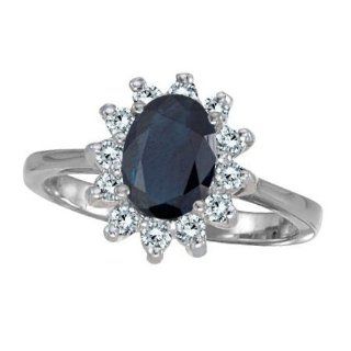 Allurez   Lady Diana Blue Sapphire & Diamond Ring 14k White Gold (2,10