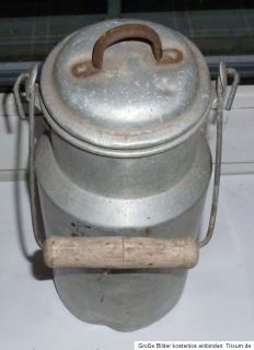 alte Milchkanne Kanne+ Deckel Aluminium 1,5 Liter Alukanne 25 cm