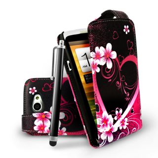 Love Heart Flip Leather Case Cover For HTC ONEX One X + Film & Stylus