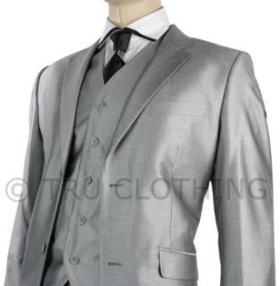 Feinster Herren Anzug Glänzend Silver Leicht Grau 3 teilig