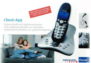 Swisscom Classic A413 Schnurlos analog Telefon AB Headset Sim