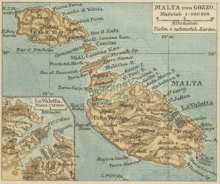 Repro Landkarte Malta 1895 Gozo Malte Valletta Comino Valetta Rabat