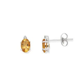 Ovale Ohrstecker 9 Karat (375) Weissgold mit Citrin und Brillanten