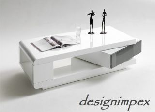 DESIGN COUCHTISCH Tisch G 444 weiss / grau Hochglanz NEU drehbar