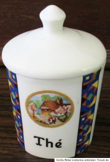 Vorratsdose für Tee (Thé) Dose aus Keramik naive Malerei Höhe 12 cm