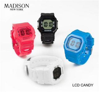 Madison Ny Retro Uhr Watch LCD Candy Weiß Silicon Unisex