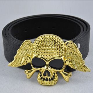 Gothic Mens Black Eye Skull Wing Bone Pirate Cross Golden Buckle