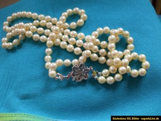 Perlenkette zweireihig, aufwändiger Verschluß Silber mit Saphir, aus