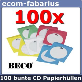 BECO 100 CD DVD BLURAY HÜLLEN PAPIERHÜLLEN BUNT NEU