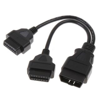 16 Pin OBD2 OBDII Extension Cable Male to Dual Female Y Cable Adapter