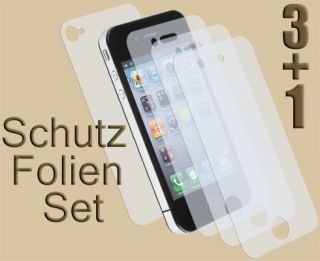 Display Schutz Folie f Apple iPhone 4S 1x Rückseite 3x Front