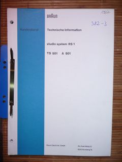 Service Manual Braun Studio System RS 1/TS 501/A 501,ORIGINAL