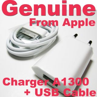 Genuine Apple iPhone 4 4S 4GS 3 3GS EU Charger Adapter+USB Cable A1300
