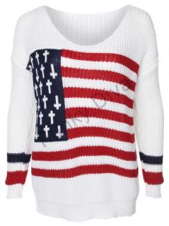Pullover Damen Übergroß USA Amerikanische Flagge Weiß Strickware 36