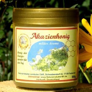 Akazienhonig (Robinienhonig)   ein sehr beliebter, milder Honig. Der