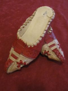 Kinder Babuschen Babouchen Pantoffeln Schuhe rot/beige Leder Gr. 32/33