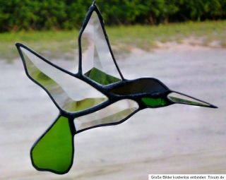 Fensterbild Facetten  Kolibri mit Farbgläsern kombiniert, 14 cm x