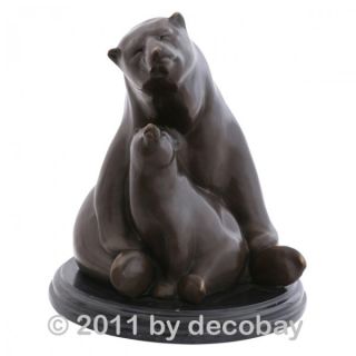 Bären Mutter Kind Skulptur Bronze auf runder Marmorplatte. Mutter und