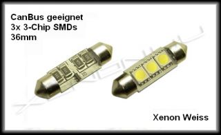 Set LED SMD Kennzeichenbeleuchtung Can Bus 3 SMD 36mm Xenon Weiss VW