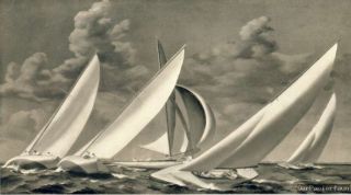 An der Wendemarke Kunstdruck 1936 Gerald Foster Segeln Segelschiff