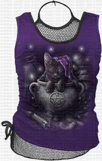 719) Gothic Katze Shirt Top Netz Spiral Magical Menace XL Lila