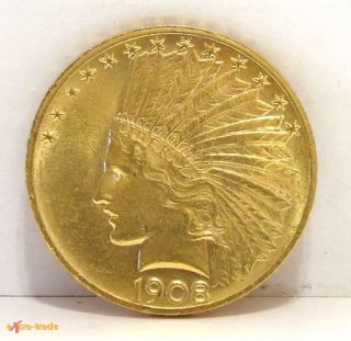 10 DOLLAR GOLD °INDIAN HEAD EAGLE° 1908; SS   3AWAT715