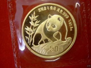 oz 50 Yuan Gold China Panda 1990 in Originalfolie