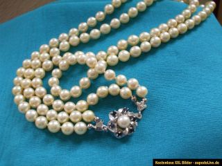 Perlenkette zweireihig, aufwändiger Verschluß Silber mit Saphir, aus