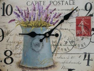 Wanduhr, Holz, Vintage, Nostalgie, Lavendel Carte Postale, Ø 33 cm