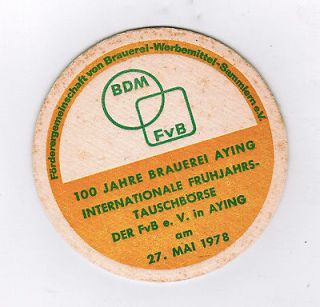 Bierdeckel BD Aying 100 Jahre Brauerei BDM Tauschbörse 1978