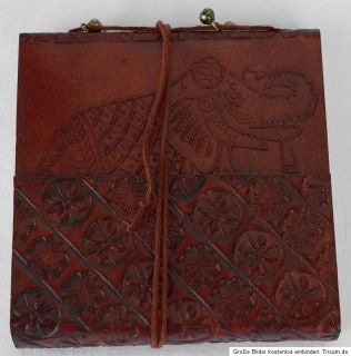 LEDERBUCH Notizbuch Elefant Tagebuch Album Buch echt Leder 10x10cm