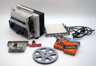 Eumik Mark S802 Super 8 Filmprojektor Ton + Noris Splicomatic + Titler