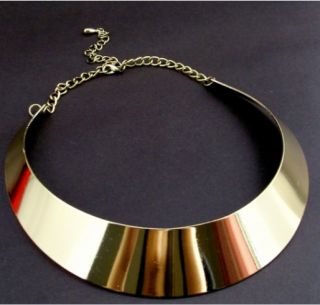 Women Gold Tone Curved Mirrored Metal Choker Collar Mottled Bib