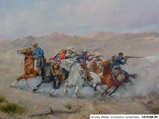 Verfolgungjagd Cowboys Indianern sign. Rosenhauer Wilder Westen