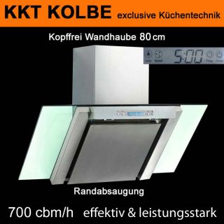 Wandhaube Dunstabzugshaube Kopffrei 80cm LCD Display 700cbm/h Uhr