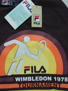Mens Fila Vintage Wimbledon 78 Brown Retro Tennis T Shirt Top Tee Size