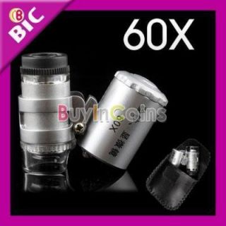 60X Mini Mikroskop Magnifier Schmuck Lupe LED Licht