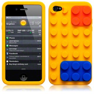 iPHONE 4S YELLOW LEGO BRICK STYLE SILICONE SKIN CASE COVER