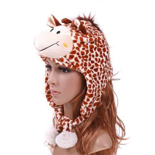 Cream Short Fuzzy Multifunctional Soft Warm Cartoon Animal Giraffe Hat