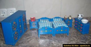 Schlafzimmer Möbel mit Bauernmalerei Zubehör für Puppenstube 17 tlg