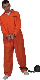Herren Gefangener Gefängnis Orange Overall Kostüm Party Erwachsene
