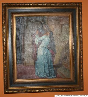 Gemälde Öl auf Leinwand Liebende Der Kuss unsign. im alten Rahmen