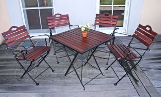 Biergarten Garnitur Garten Sitzgruppe, Holz, Tisch eckig + 4 Stühle