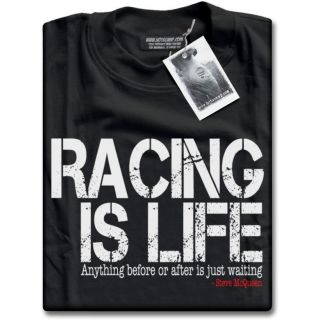 Racing is Life   Steve McQueen Le Mans 24HR Quote Mens Black T Shirt