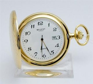 Taschenuhr mit Sprungdeckel Savonette Vergoldet Quarz Uhrwerk Neu