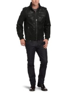 Levis Mens Leather Military Jacket Clothing