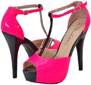 Pandora 6 Fuchsia Patent Women Platform Sandals, 8.5 M US Shoes
